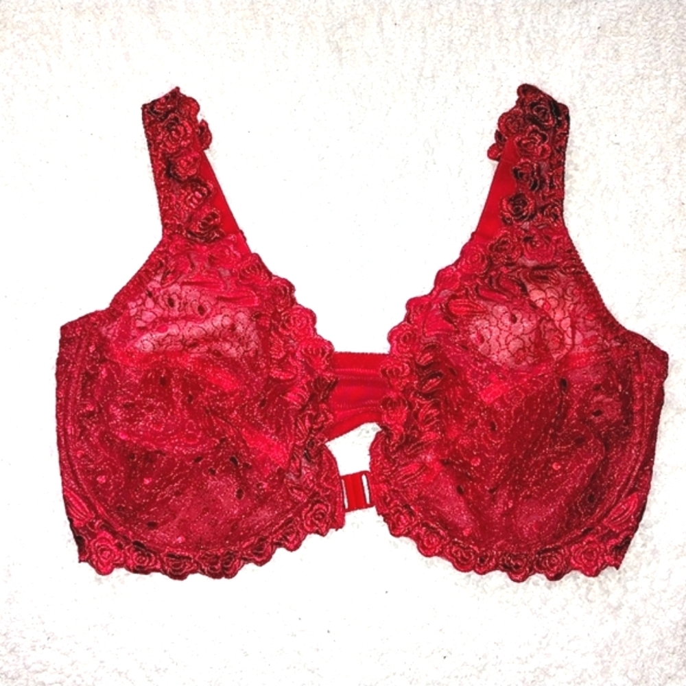 44DD Red Lace Bra Full Figure With Front Clasp